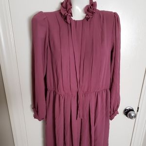 Jack Bryan Vtg Pleated  Ruffle neck tie Oversized Career Midi Dress